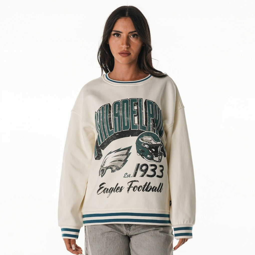 Philadelphia Eagles The Wild Collective Women's Oversized Vintage French Terry Sweatshirt - Cream Sweatshirts