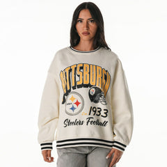 Pittsburgh Steelers The Wild Collective Women's Oversized Vintage French Terry Sweatshirt - Cream Sweatshirts