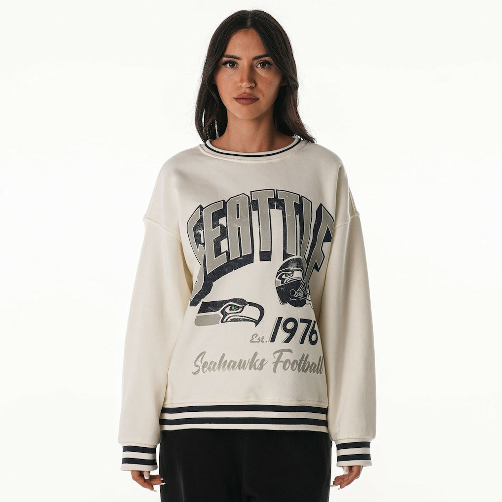 Seattle Seahawks The Wild Collective Women's Oversized Vintage French Terry Sweatshirt - Cream Sweatshirts