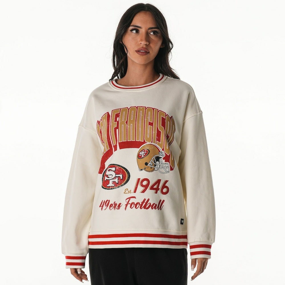 San Francisco 49ers The Wild Collective Women's Oversized Vintage French Terry Sweatshirt - Cream Sweatshirts