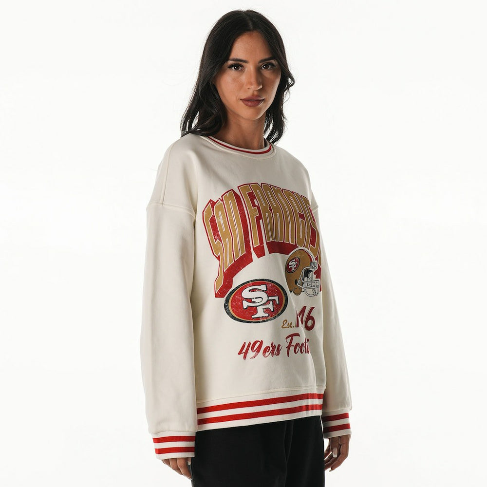 San Francisco 49ers The Wild Collective Women's Oversized Vintage French Terry Sweatshirt - Cream Sweatshirts