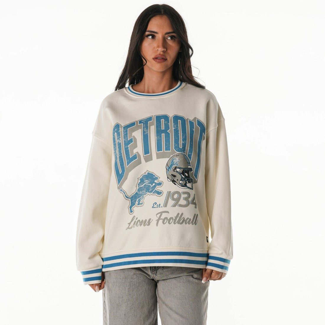 Detroit Lions The Wild Collective Women's Oversized Vintage French Terry Sweatshirt - Cream Sweatshirts