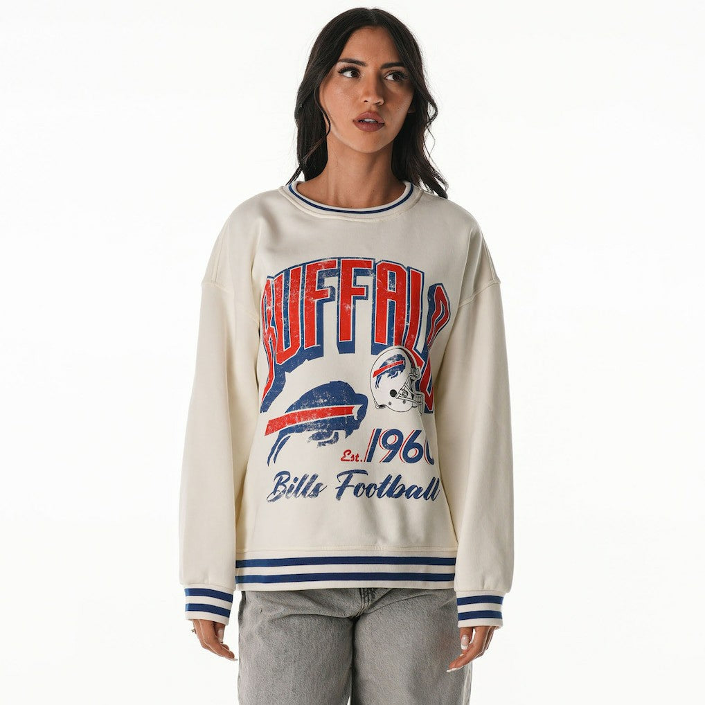 Buffalo Bills The Wild Collective Women's Oversized Vintage French Terry Sweatshirt - Cream Sweatshirts