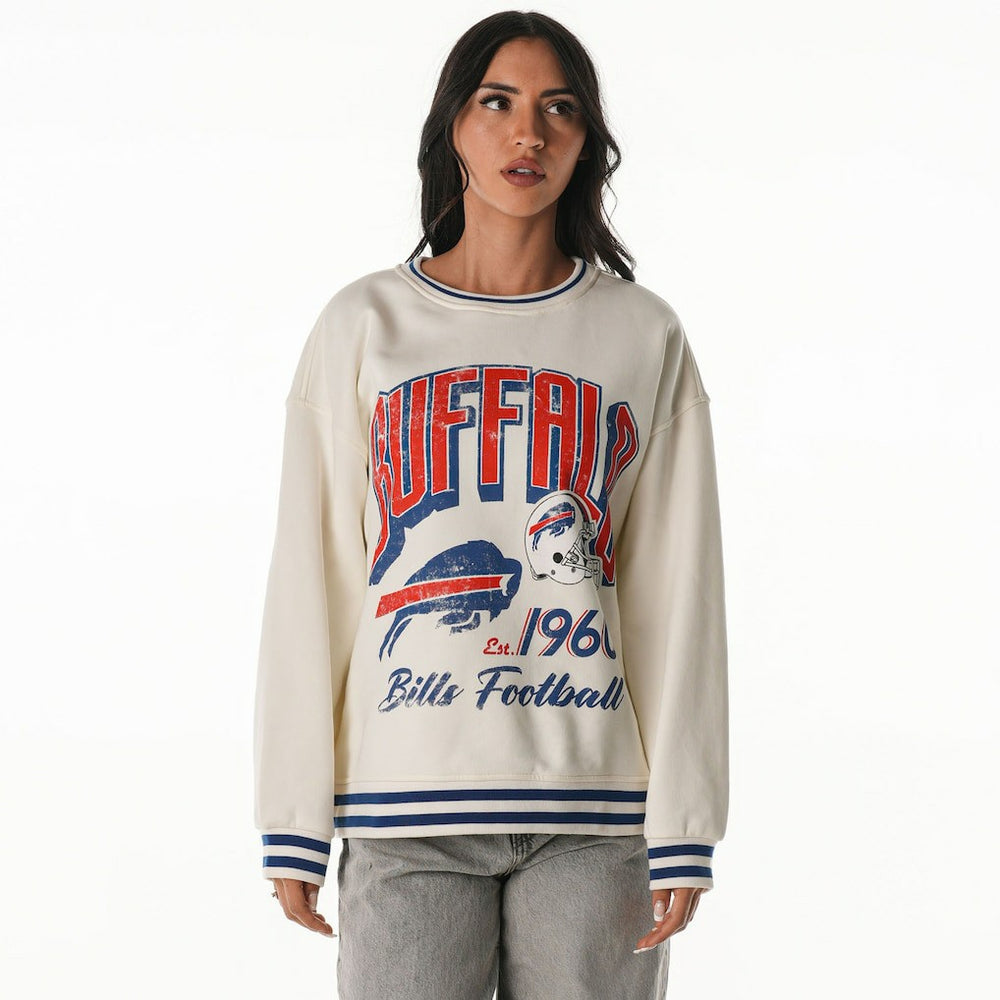 Buffalo Bills The Wild Collective Women's Oversized Vintage French Terry Sweatshirt - Cream Sweatshirts