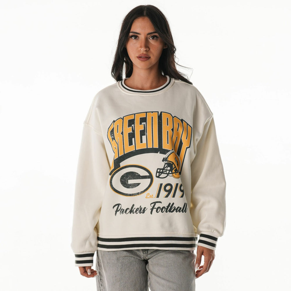 Green Bay Packers The Wild Collective Women's Oversized Vintage French Terry Sweatshirt - Cream Sweatshirts