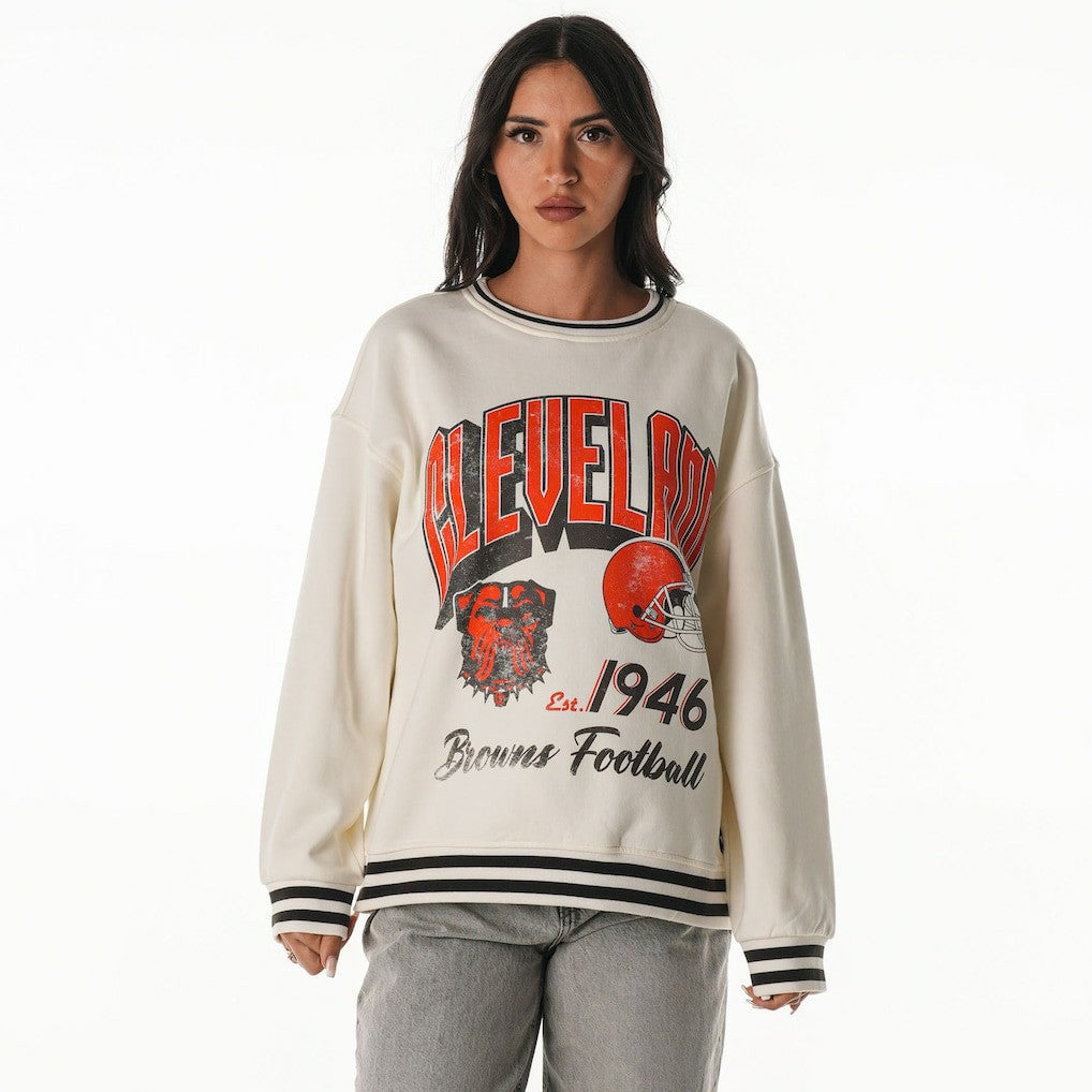 Cleveland Browns The Wild Collective Women's Oversized Vintage French Terry Sweatshirt - Cream Sweatshirts