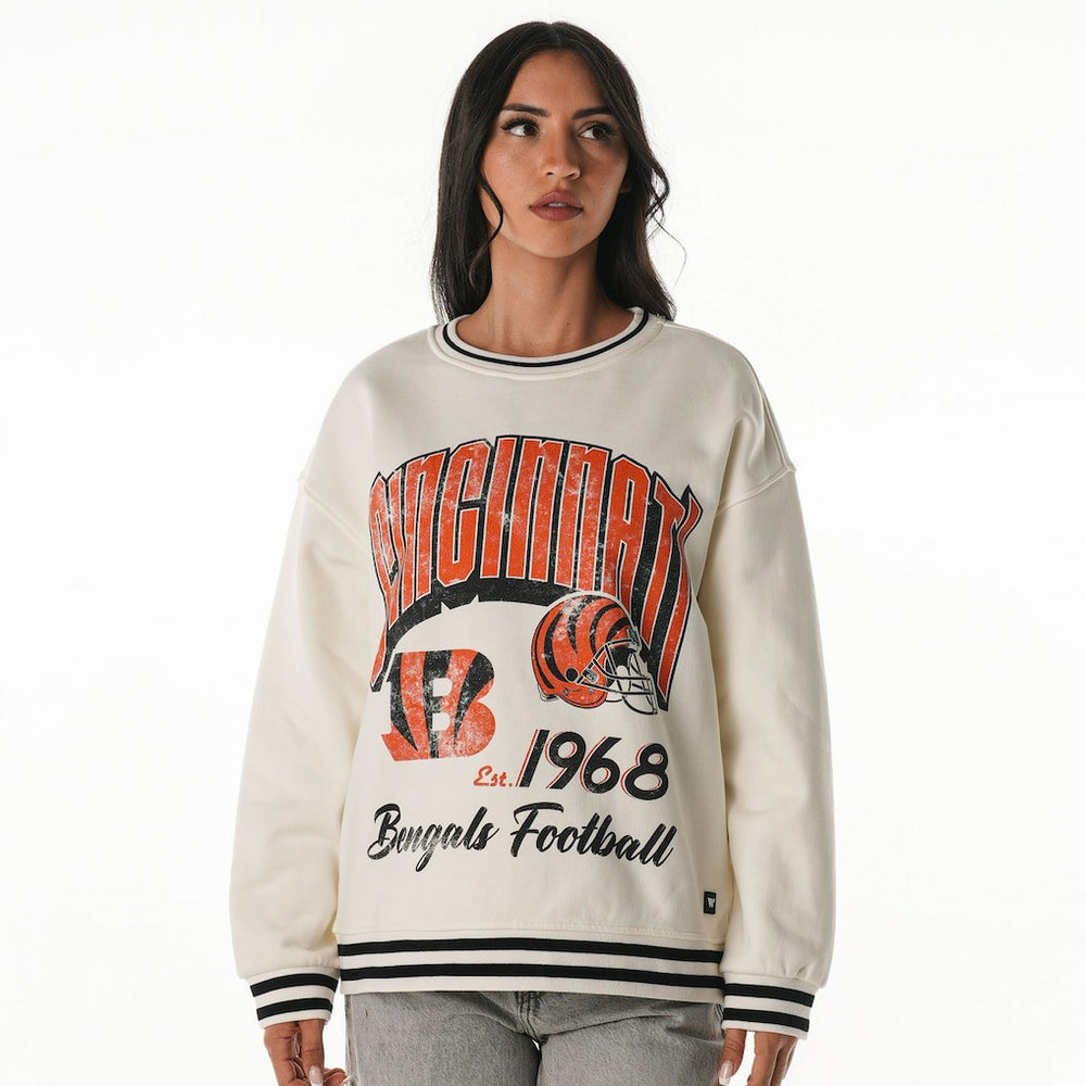 Cincinnati Bengals The Wild Collective Women's Oversized Vintage French Terry Sweatshirt - Cream Sweatshirts
