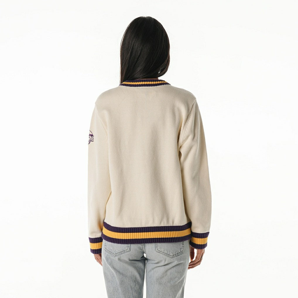 Minnesota Vikings The Wild Collective Women's Jacquard V-Neck Sweater - Cream