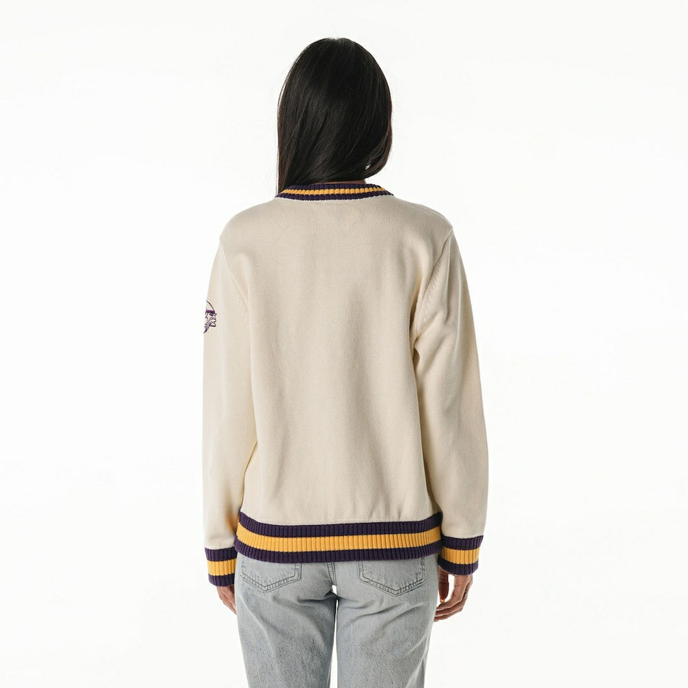Minnesota Vikings The Wild Collective Women's Jacquard V-Neck Sweater - Cream