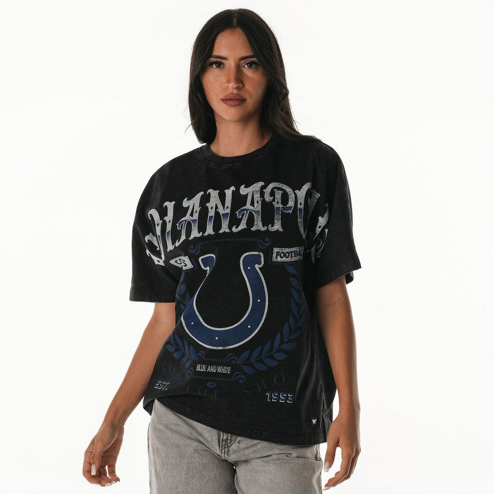 Indianapolis Colts The Wild Collective Women's Laurel Premium Baggy Dolman T-Shirt - Black T-shirts