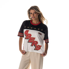 San Francisco 49ers The Wild Collective Women's Boxy Cropped Mesh T-Shirt - White T-shirts