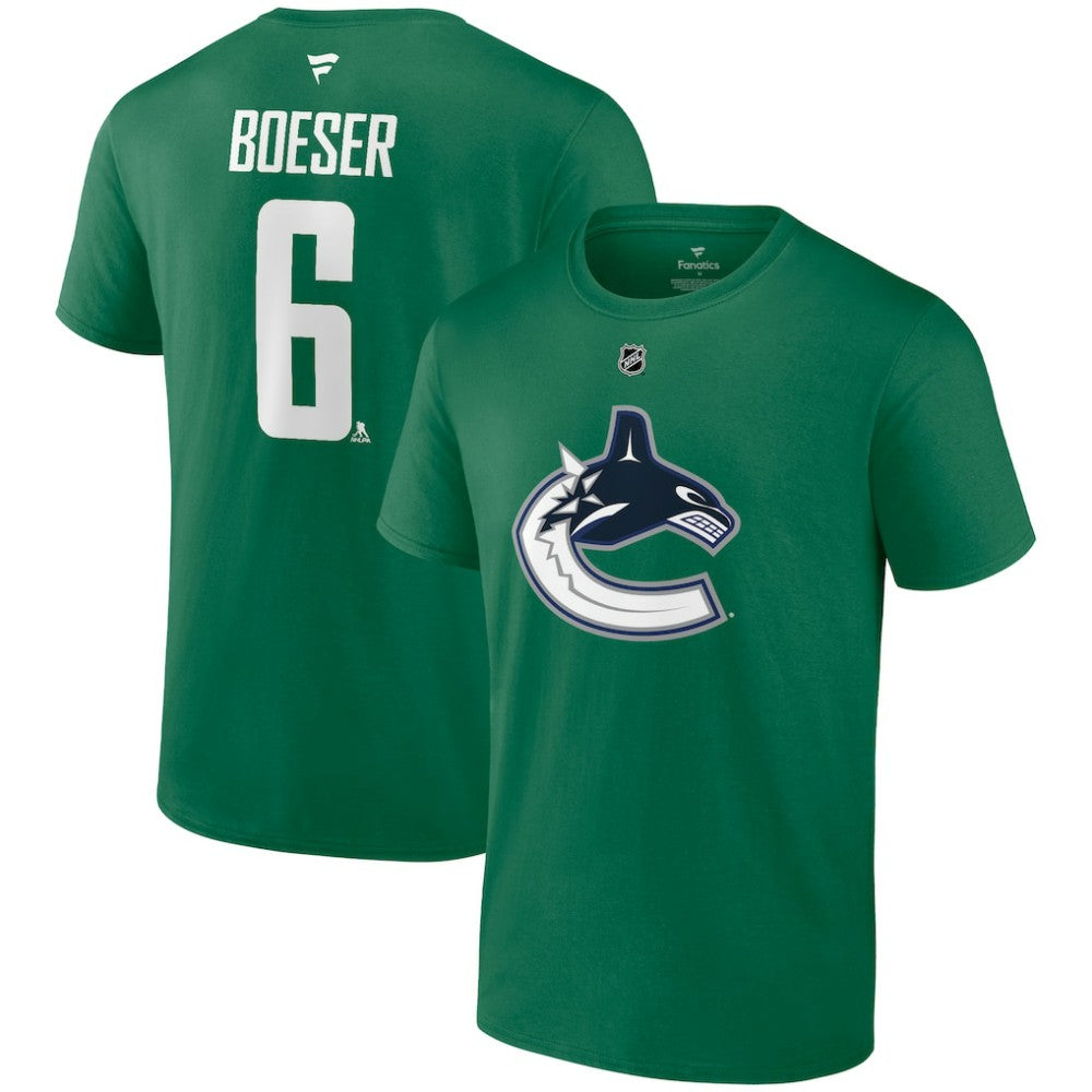 Brock Boeser Vancouver Canucks Fanatics Authentic Stack Name & Number T-Shirt - Green | US 203035132