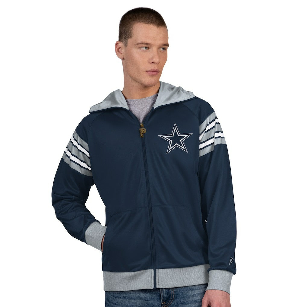 Dallas Cowboys Pro Player Helmet Full-Zip Hooded Track Jacket - Navy/Gray Jackets