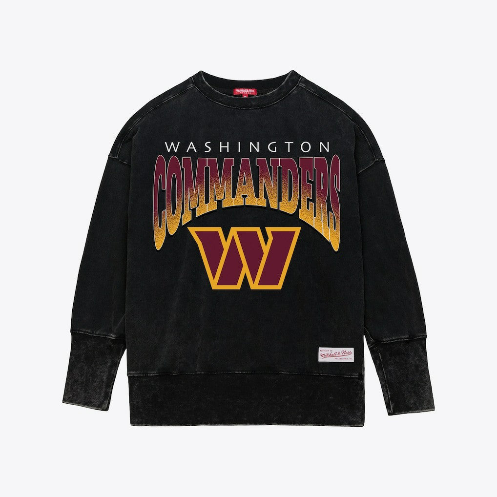 Washington Commanders Women's Delineate Mineral Wash Crewneck Sweatshirt - Black Sweatshirts