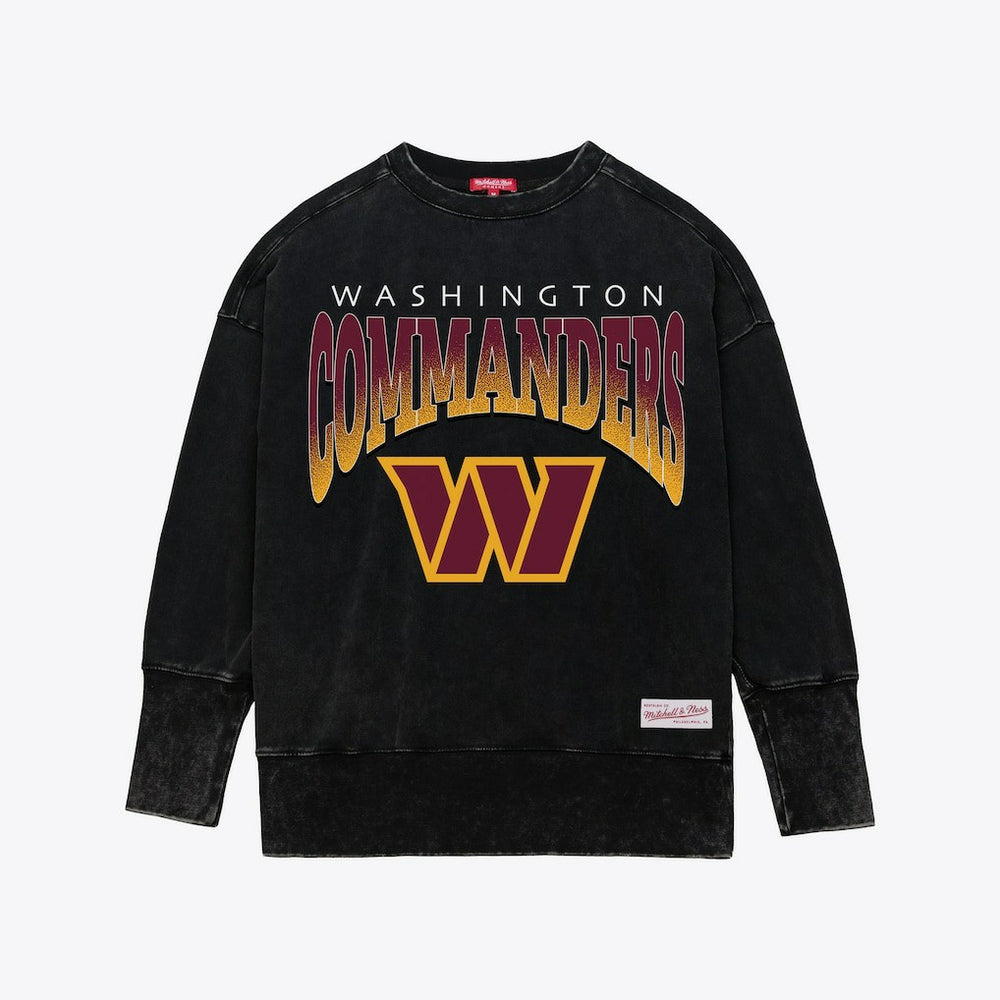 Washington Commanders Women's Delineate Mineral Wash Crewneck Sweatshirt - Black Sweatshirts