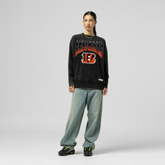Cincinnati Bengals Women's Delineate Mineral Wash Crewneck Sweatshirt - Black Sweatshirts