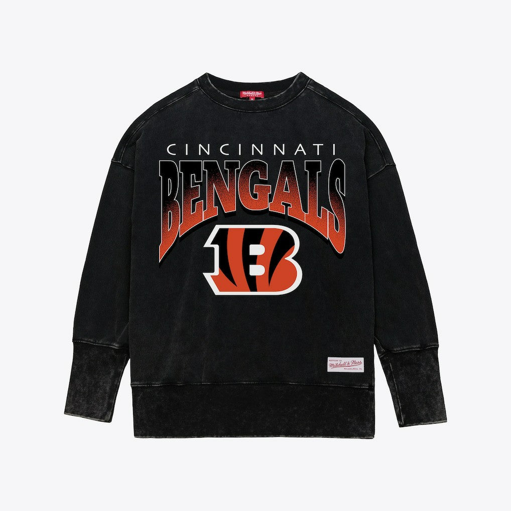 Cincinnati Bengals Women's Delineate Mineral Wash Crewneck Sweatshirt - Black Sweatshirts