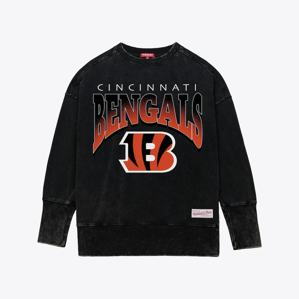 Cincinnati Bengals Women's Delineate Mineral Wash Crewneck Sweatshirt - Black Sweatshirts