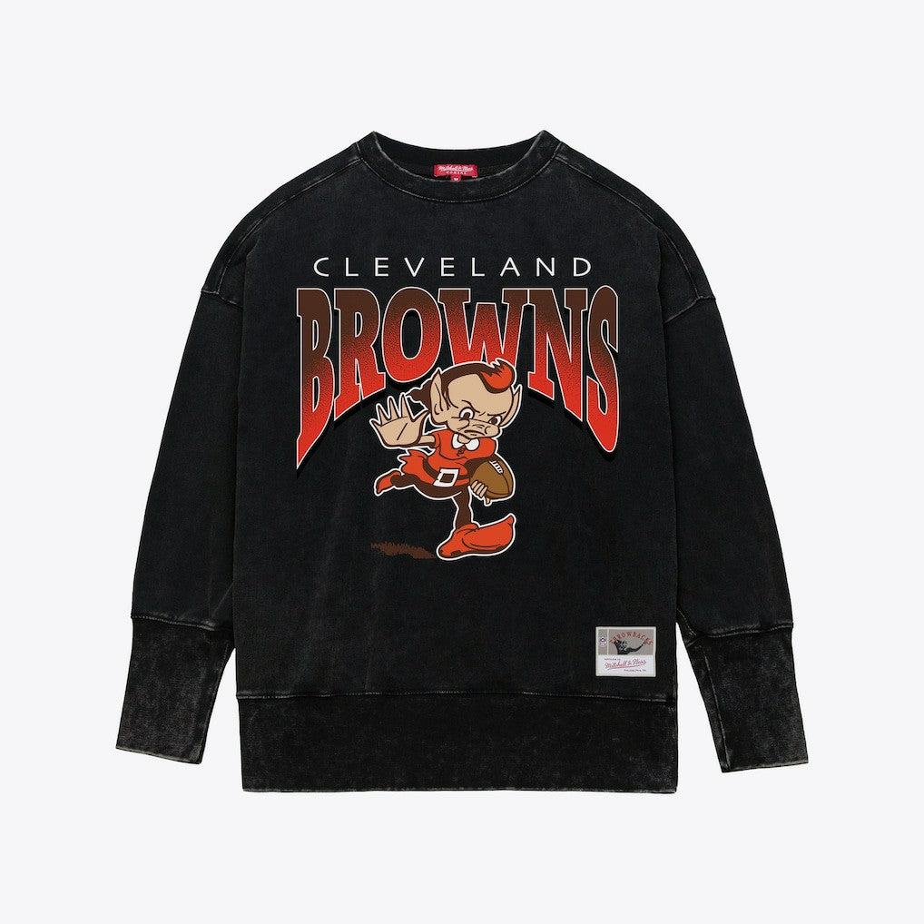 Cleveland Browns Women's Delineate Mineral Wash Crewneck Sweatshirt - Black Sweatshirts