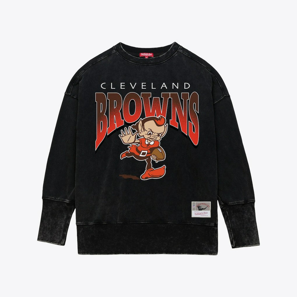 Cleveland Browns Women's Delineate Mineral Wash Crewneck Sweatshirt - Black Sweatshirts