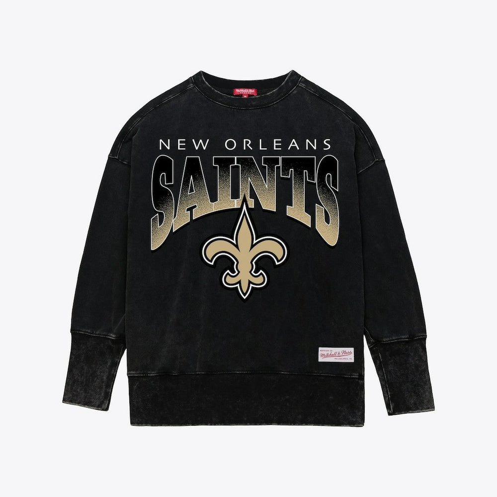 New Orleans Saints Women's Delineate Mineral Wash Crewneck Sweatshirt - Black Sweatshirts