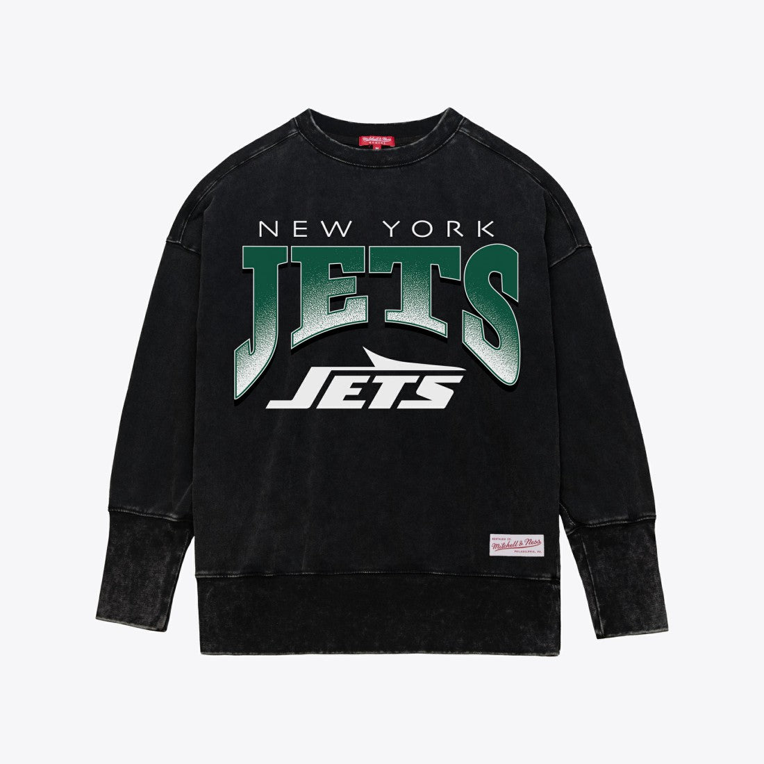 New York Jets Women's Delineate Mineral Wash Crewneck Sweatshirt - Black Sweatshirts