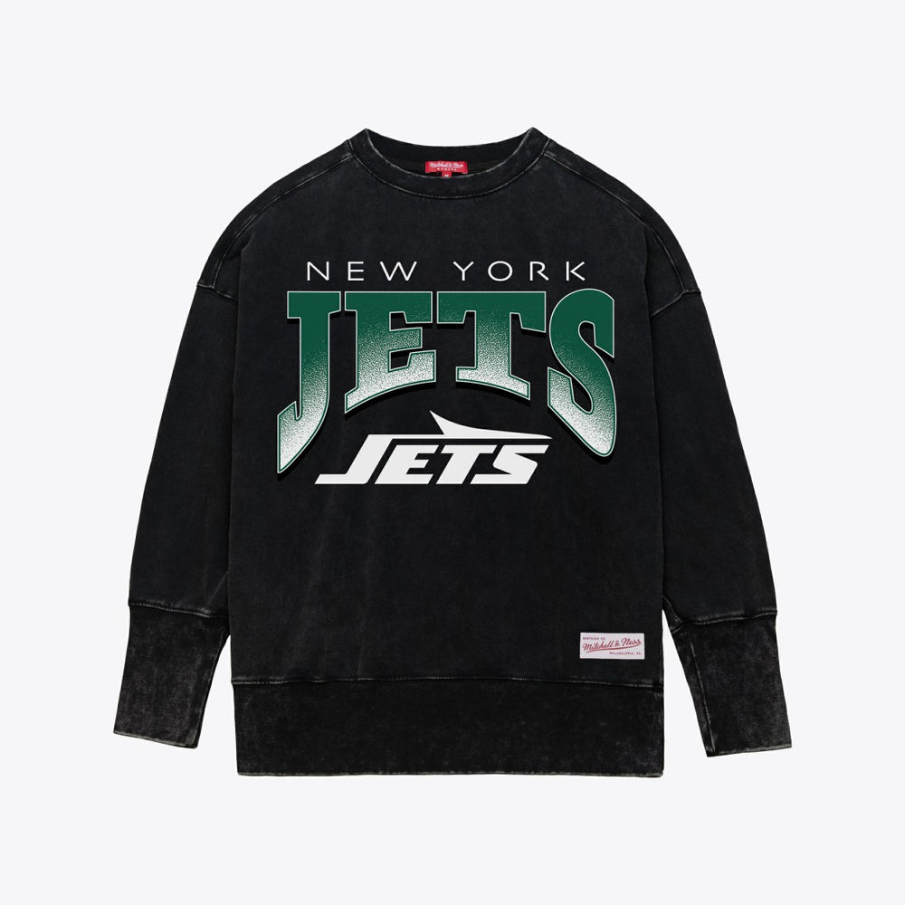 New York Jets Women's Delineate Mineral Wash Crewneck Sweatshirt - Black Sweatshirts