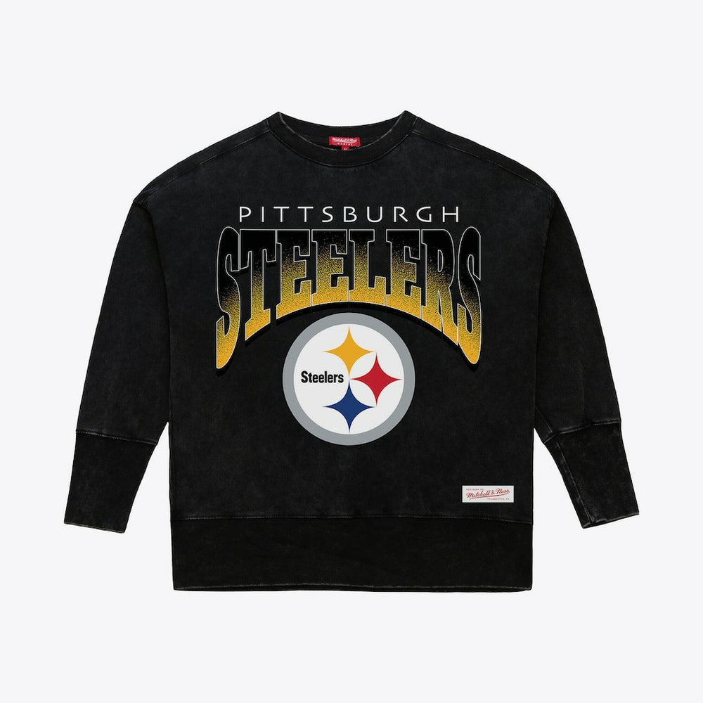 Pittsburgh Steelers Women's Delineate Mineral Wash Crewneck Sweatshirt - Black Sweatshirts