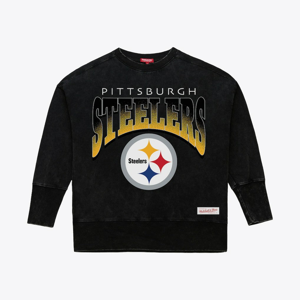 Pittsburgh Steelers Women's Delineate Mineral Wash Crewneck Sweatshirt - Black Sweatshirts