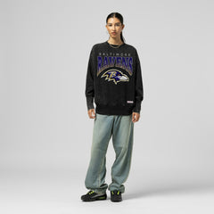 Baltimore Ravens Women's Delineate Mineral Wash Crewneck Sweatshirt - Black Sweatshirts