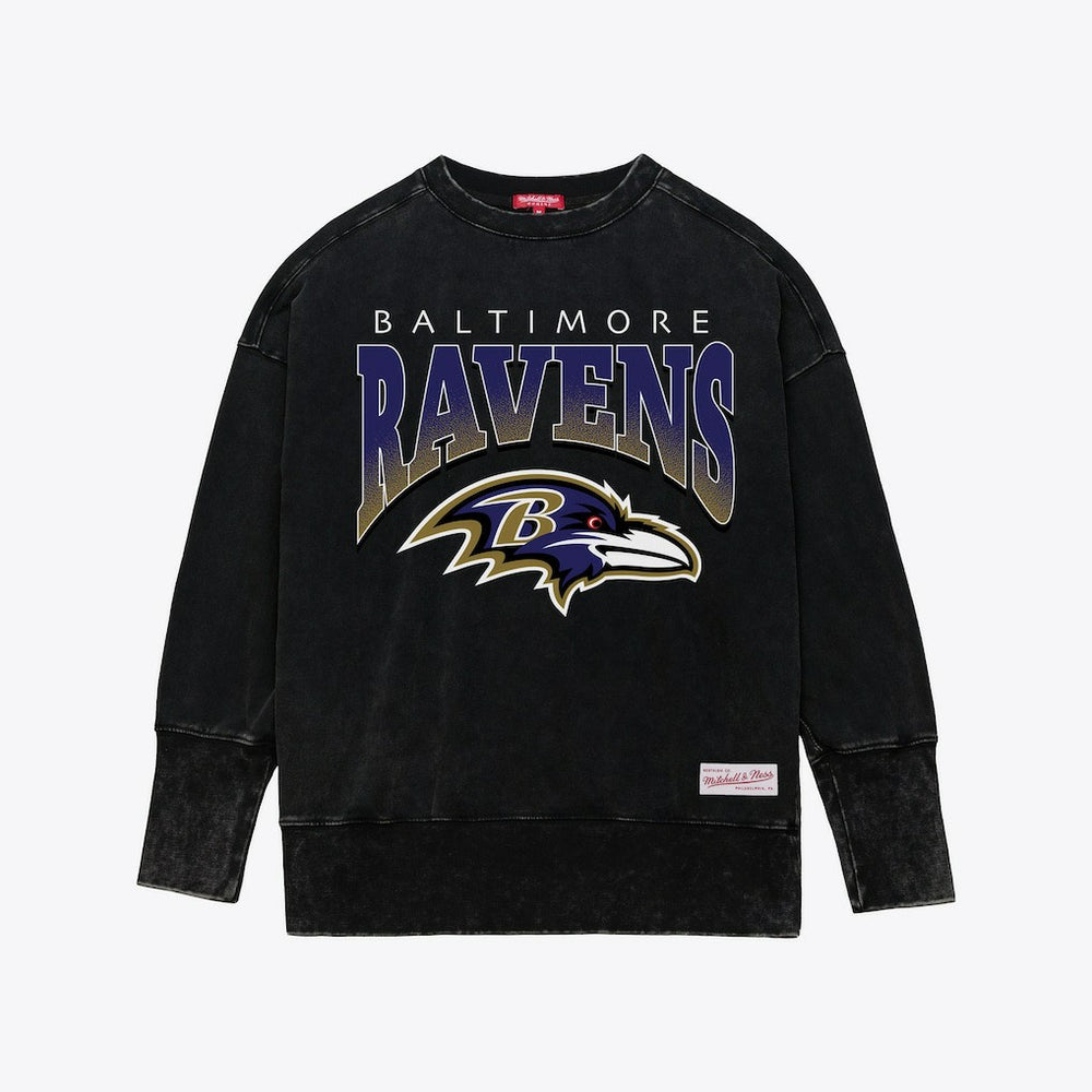 Baltimore Ravens Women's Delineate Mineral Wash Crewneck Sweatshirt - Black Sweatshirts