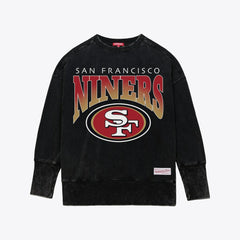 San Francisco 49ers Women's Delineate Mineral Wash Crewneck Sweatshirt - Black Sweatshirts