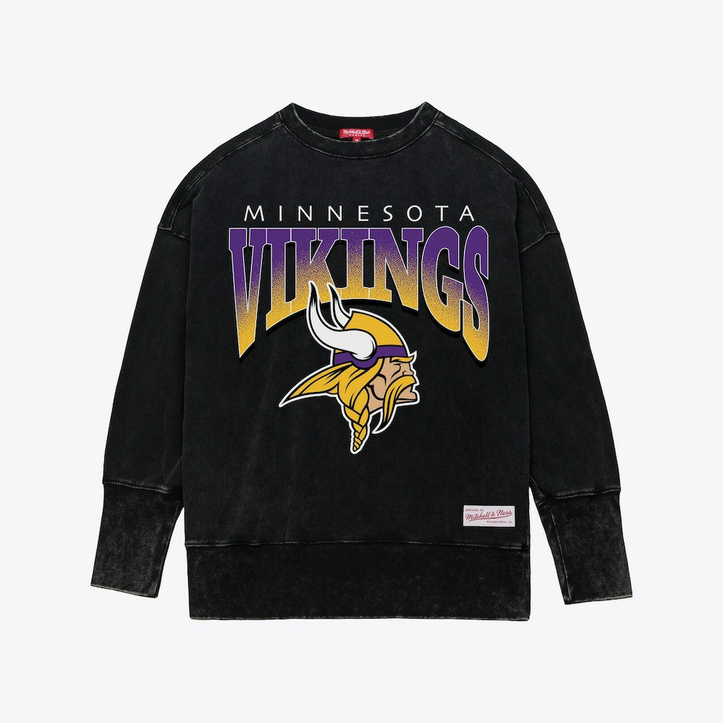 Minnesota Vikings Women's Delineate Mineral Wash Crewneck Sweatshirt - Black Sweatshirts