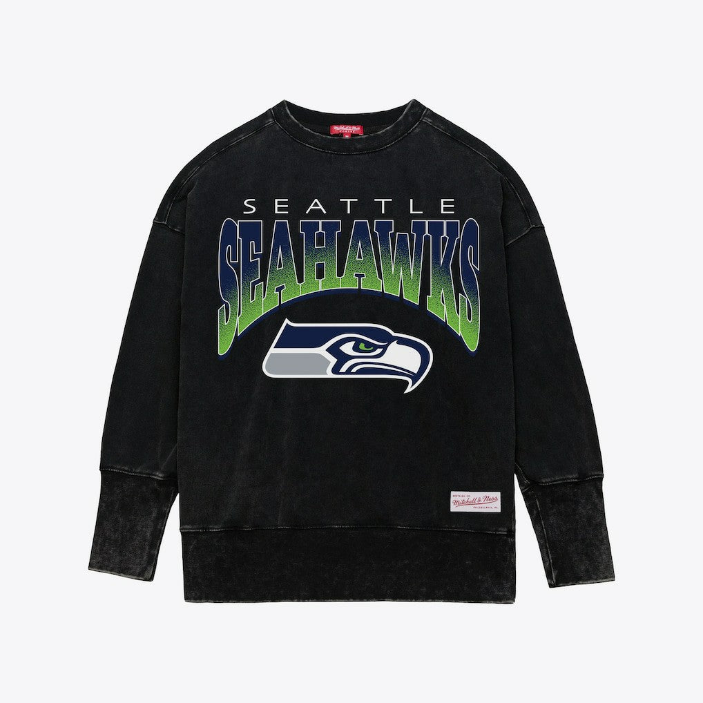 Seattle Seahawks Women's Delineate Mineral Wash Crewneck Sweatshirt - Black Sweatshirts