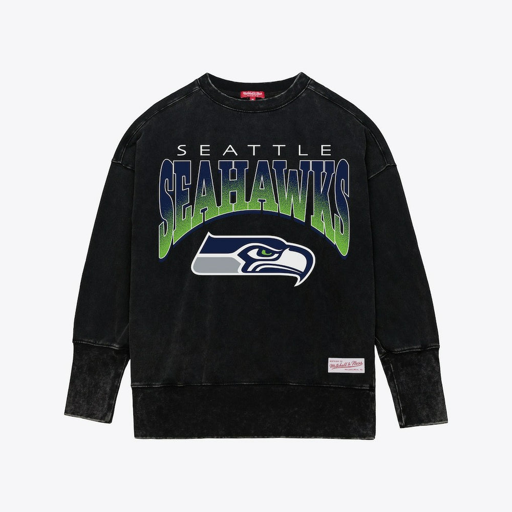 Seattle Seahawks Women's Delineate Mineral Wash Crewneck Sweatshirt - Black Sweatshirts