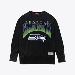 Seattle Seahawks Women's Delineate Mineral Wash Crewneck Sweatshirt - Black Sweatshirts