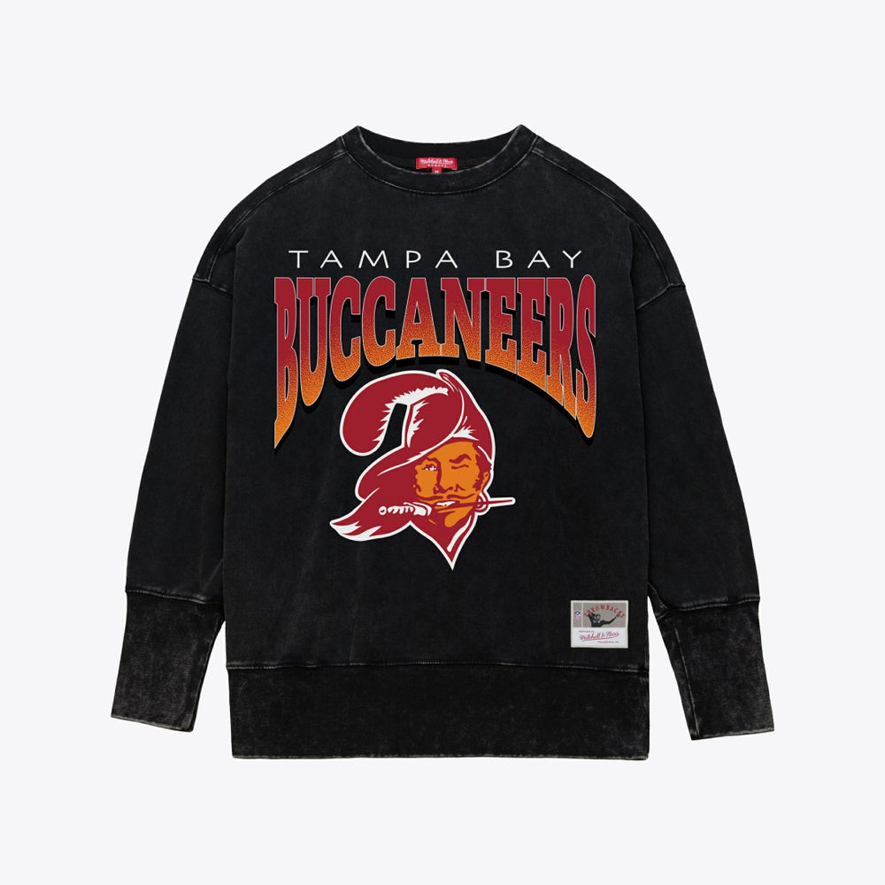 Tampa Bay Buccaneers Women's Delineate Mineral Wash Crewneck Sweatshirt - Black Sweatshirts