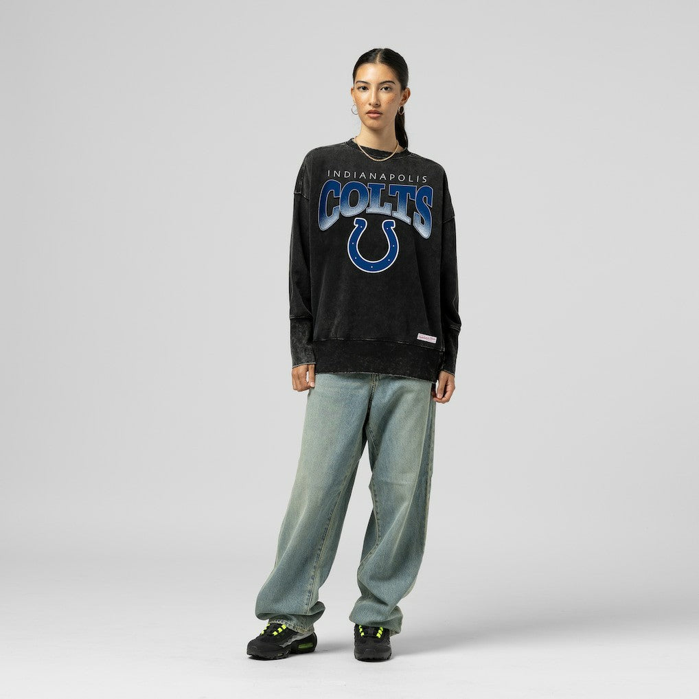 Indianapolis Colts Women's Delineate Mineral Wash Crewneck Sweatshirt - Black Sweatshirts