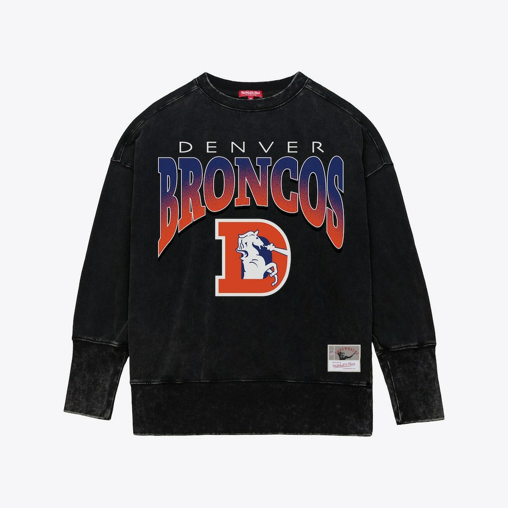 Denver Broncos Women's Delineate Mineral Wash Crewneck Sweatshirt - Black Sweatshirts