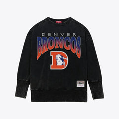 Denver Broncos Women's Delineate Mineral Wash Crewneck Sweatshirt - Black Sweatshirts