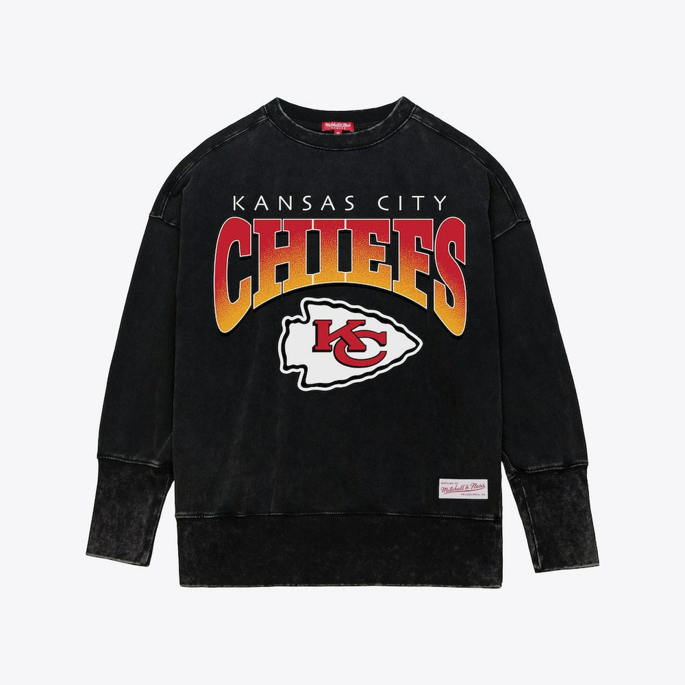 Kansas City Chiefs Women's Delineate Mineral Wash Crewneck Sweatshirt - Black Sweatshirts