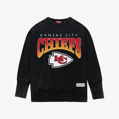 Kansas City Chiefs Women's Delineate Mineral Wash Crewneck Sweatshirt - Black Sweatshirts