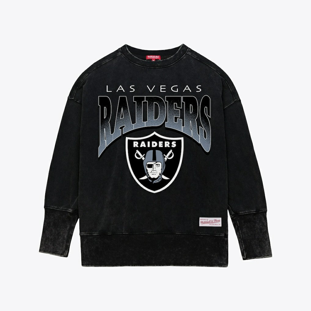 Las Vegas Raiders Women's Delineate Mineral Wash Crewneck Sweatshirt - Black Sweatshirts