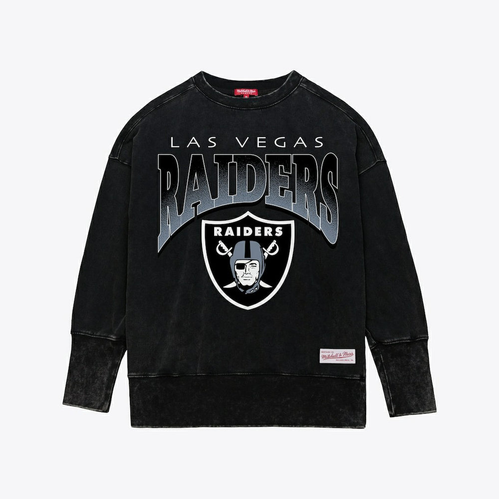 Las Vegas Raiders Women's Delineate Mineral Wash Crewneck Sweatshirt - Black Sweatshirts