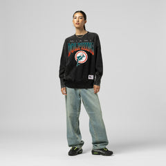 Miami Dolphins Women's Delineate Mineral Wash Crewneck Sweatshirt - Black Sweatshirts