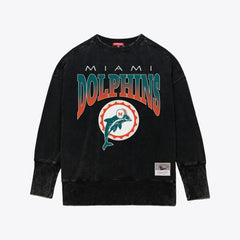 Miami Dolphins Women's Delineate Mineral Wash Crewneck Sweatshirt - Black Sweatshirts
