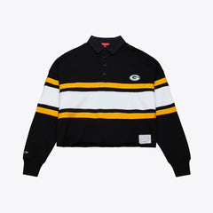 Green Bay Packers Women's Cropped Long Sleeve Rugby Polo - Black
