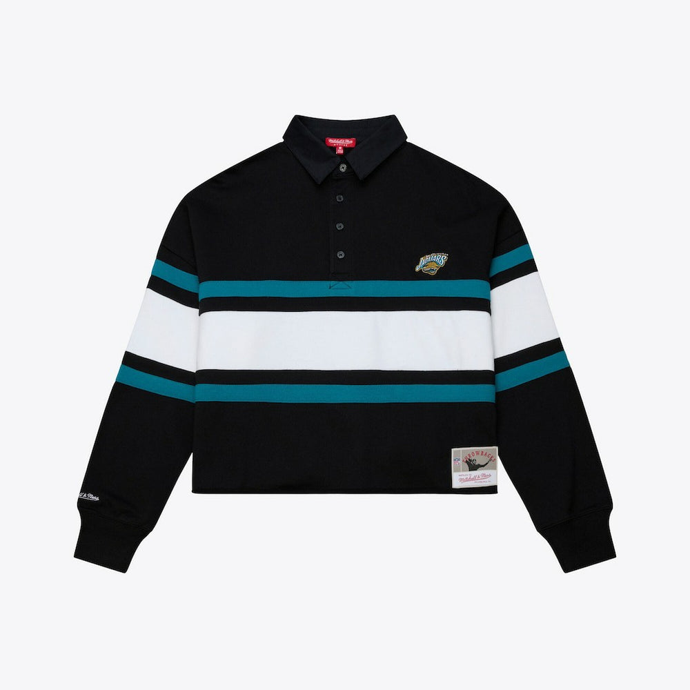 Jacksonville Jaguars Women's Throwback Cropped Long Sleeve Rugby Polo - Black