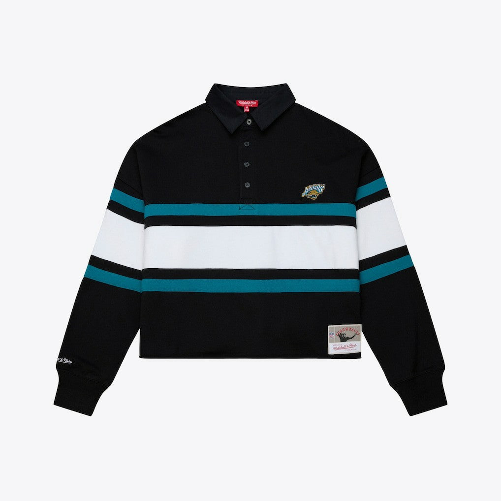 Jacksonville Jaguars Women's Throwback Cropped Long Sleeve Rugby Polo - Black