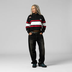 Kansas City Chiefs Women's Cropped Long Sleeve Rugby Polo - Black